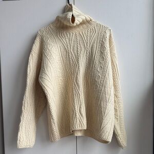 L.L. Bean Ivory Cable Turtleneck Sweater